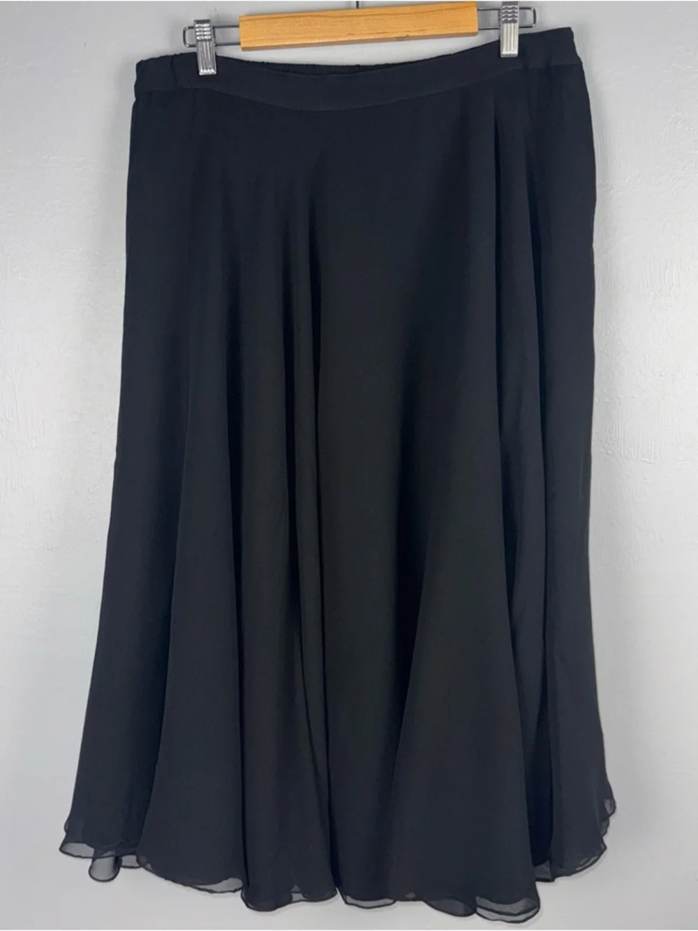 Nieman Marcus Black Tie Skirt Women's 14 Black Silk A-Line Midi Flare Lined READ